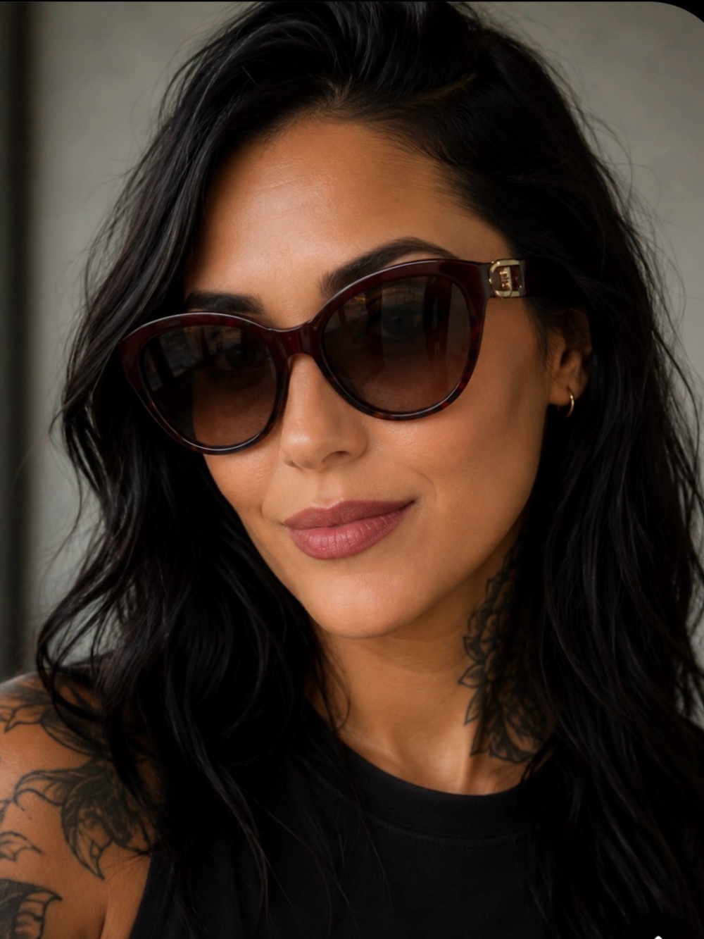 Fossil Two Tone Cat-Eye Sunglasses with Gold Accents
